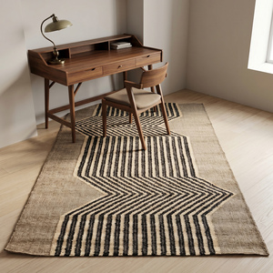 Textured Beige Handwoven <b>Jute</b> <b>Rug</b> Bold Black Chevron Geometric Pattern Anti-Slip Thick Pile Modern Living Room Bedroom Home - Product Image 5