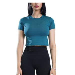 Camiseta Deportiva Corta Personalizada para Mujer, Color Azul Turquesa, Cuello Redondo, Manga Corta, Ajustada, Elástica, Transpirable, para Gimnasio, Entrenamiento, Running, Yoga - Product Image 5