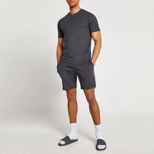 Men's Striped Cotton Knitted T-<b>Shirt</b> And Shorts Set Casual Summer Wear Breathable <b>White</b> - Product Image 3