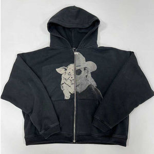 Sweat à capuche zippé noir à motifs pour homme |   Veste d'hiver à capuche 100% coton |   OEM personnalisé de haute qualité - Product Image 1