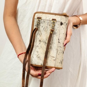 Exotic Luxury Cowhide Genuine Leather Women's Handbag Tooled <b>Small</b> Crossbody <b>Purse</b> Carved Mobile Phone Pocket Western Hair Hide - Product Image 2