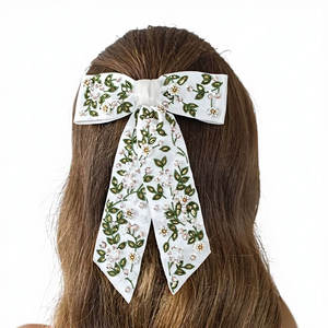 Elegante y Lujoso Lazo para el Cabello con Cuentas y Bordado Floral Blanco, Ecológico, con Cinta Larga, Accesorios para el Cabello de Novia para Mujer - Product Image 1