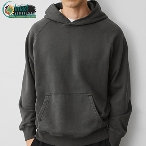 Plus Size <b>Men's</b> Dark <b>Grey</b> <b>Hoodie</b> Raglan Sleeve Pullover Sweatshirt with Kangaroo Pocket - Product Image 1
