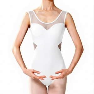 Justaucorps de danse en maille à col en U sans manches en nylon pour ballerines, tenue d'entraînement unique à dos ouvert pour enfants et filles - Product Image 6