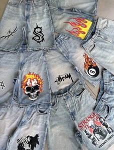 Shorts en jean vintage personnalisés pour hommes, brodés, style streetwear hip-hop, amples et respirants, en polyester/coton, patchwork, vente en gros - Product Image 4