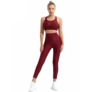 Luxury <b>Women's</b> 2-Piece Activewear Set Seamless Yoga Leggings with <b>Mesh</b> Solid Design Elastic Waist Front Logo - Product Image 1