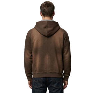 เสื้อฮู้ดผู้ชายปักเพชรทั้งตัว ผ้าฝ้ายฟลีซ ซิปหน้า สไตล์สตรีทแวร์ สีน้ำตาล ผลิตเสื้อผ้าจำนวนมาก - Product Image 3