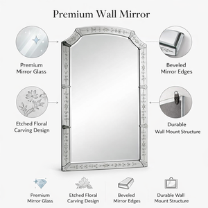 Miroir mural décoratif vénitien orné |   Miroir d'appoint vintage baroque de luxe |   Miroir de style antique |   Décoration d'intérieur moderne - Product Image 5