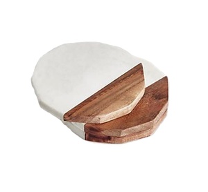Ensemble de 3 sous-verres personnalisés en marbre naturel rond, carré et hexagonal, sous-verres en bois mignons pour vin, bière, café, thé - Product Image 1