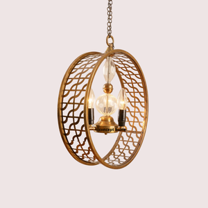 Lustre suspendu rustique brun à 4 lumières en forme de cage, style ferme, avec cristaux - Product Image 1