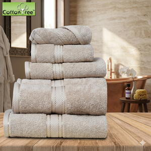 Jacquard Mix and Match 6-Piece Cotton Woven Solid Fancy Border Border Face Hand Bath <b>Towel</b> <b>Sets</b> for Home Spa - Product Image 5