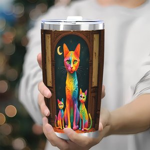 Stainless Steel Tumbler 20oz Vacuum <b>Insulated</b> Double Wall Outdoor Drink <b>Cup</b> With Cat Art Design - Product Image 3