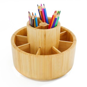Bamboo <b>Rotating</b> <b>Desk</b> Organizer Pencil Holder - Wholesale Pine Wood Storage - Product Image 1