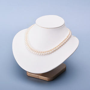 Collier en perles d'eau douce en forme de riz à double rangée, lumière intense, presque sans défaut, 3-7 mm, double couche - Product Image 1