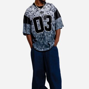 Maillot de football américain Y2K Streetwear pour homme avec empiècements en mesh, imprimé gris Woodland, coupe oversize, haut de sport personnalisé, service OEM USA - Product Image 2