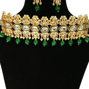 Indian Classic Women's Choker Wedding Engagement Anniversary Party Green Traditional Crystal Kundan Faux Pearl Alloy Gold <b>Gift</b> - Product Image 3