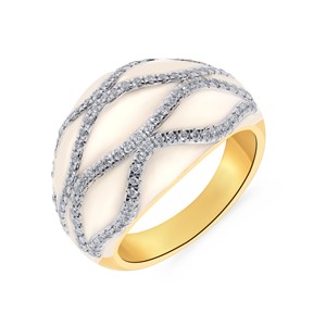 Bague en or jaune massif pour femme, motif diamant ondulé, avec bande ondulée et diamants pavés intégraux, et crème contrastante - Product Image 1
