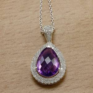 Collier pendentif halo en améthyste naturelle, argent sterling 925 plaqué or/argent, vintage, certifié par un tiers, pour femmes et hommes - Product Image 6
