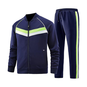 Navy Neon Green White Chevron Tracksuit Men Zip Jacket <b>Jogger</b> Pants Athletic Casual Two Piece Set - Product Image 2