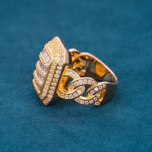 แหวนเพชรทรงบาแก็ตต์ ผ่านการทดสอบเพชร 10K 14K ทองคำขาว VVS  แบบ Cuban Link  ประดับเพชรเต็มวง สไตล์ฮิปฮอป ของขวัญสำหรับผู้หญิง ขายส่ง - Product Image 3
