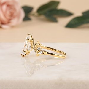 Anillo de Compromiso de Plata de Ley 925 con Moissanita de Corte Marquesa, Chapado en Oro, Diseño Floral de Enredadera, Joyería Nupcial Vintage para Mujer, Regalo - Product Image 4