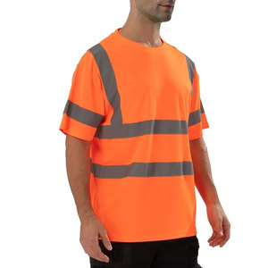เสื้อยืดทำงานสีส้มสำหรับผู้ชายแบบมองเห็นได้ชัดเจนพร้อมแถบสะท้อนแสง กระเป๋าเสื้อที่อก เสื้อโพลีเอสเตอร์เพื่อความปลอดภัย - Product Image 3