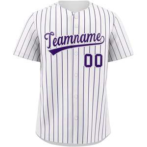 Chemise personnalisée à boutons en jersey de baseball à fines rayures avec nom et numéro personnalisés, rayures blanches/violettes-06 pour hommes/femmes/jeunes - Product Image 5