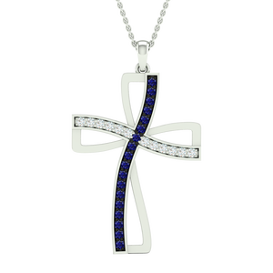 Collier avec pendentif croix infini en argent sterling 925 plaqué rhodium avec zircone cubique bleue et blanche |   Religieux chrétien - Product Image 6