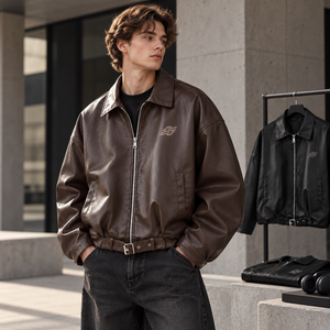 PU Leather <b>Trench</b> Solid Color Double Breasted V-neck Collar Long Length <b>Waterproof</b> Breathable Windproof Casual Outerwear Spring - Product Image 5