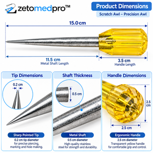 Juego de 4 Herramientas de Punzonado de Cuero ZETOMEDPRO, Puntas Afiladas de Acero Inoxidable, Mangos Transparentes Amarillos - Product Image 3