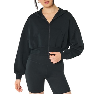 2025 New Arrival Black 100 Cotton Women's Long Sleeve <b>Winter</b> Pullover Custom Embroidered Hooded Crop <b>Top</b> - Product Image 1