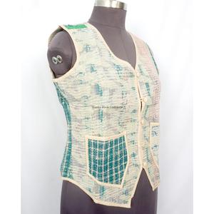 Handcrafted Boho Vintage <b>Kantha</b> printed Cotton Vest for Women handmade Sleeveless <b>Jacket</b> with Multicolor for Winter - Product Image 3
