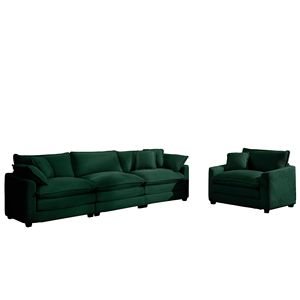 Set componibile da soggiorno in tessuto di velluto a coste verde moderno della metà del secolo con 3 posti e monoposto componibile con 2 bracci 4 cuscini - Product Image 4
