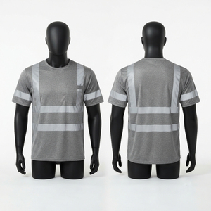 เสื้อยืดทำงานผ้าฝ้าย/ใยไผ่พรีเมียม 220 กรัม สีเทา แถบสะท้อนแสงมองเห็นได้ชัดเจน รับสกรีนโลโก้ ชุดยูนิฟอร์ม ป้องกันรังสียูวี แห้งเร็ว - Product Image 1