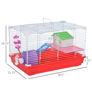 Gabbia per criceti rossa a 2 piani da 18,5 piedi con ruota per esercizi e borraccia, gabbia per allevamento animali di taglia media, imballaggio in scatola - Product Image 3