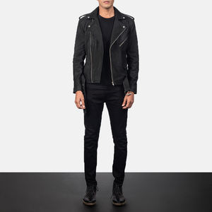 Veste d'hiver pour homme en cuir de vachette véritable de qualité supérieure, col montant, veste de moto noire vintage, coupe slim - Product Image 1