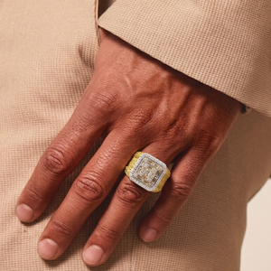 Intense Yellow <b>Men</b> <b>Ring</b> Design 18 Kt Canary Yellow Diamond baguette Cluster Engagement <b>Man</b> <b>Ring</b> with Yellow Diamond - Product Image 2