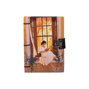 Cozy Reading Girl Window Design Handmade Paper <b>Notebook</b> Lock <b>Diary</b> 200 Pages Double Side Writing Eco Friendly Aesthetic Journal - Product Image 1