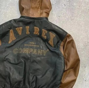 Chaqueta Varsity de Cuero Vintage Negra y Marrón con Capucha Estilo Bomber - Product Image 5