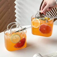 Gelas Minum Bentuk Tas Kreatif dari Borosilikat untuk Jus Buah, Teh, Bunga, Gelas Besar Transparan, Gelas Tas, Gelas Jug dengan Pegangan