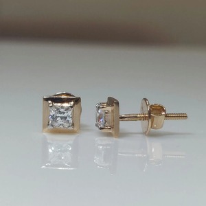 14K Yellow Gold 0.50ct Lab Grown Princess Cut Diamond <b>Stud</b> Earrings Minimalist Everyday Jewelry Women Anniversary Party - Product Image 4
