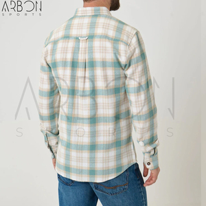 Nueva Llegada, Camisas de Franela a Cuadros Verde Menta y Beige, Totalmente Personalizadas, con Bolsillo en el Pecho y Botones, Precio al por Mayor - Product Image 2