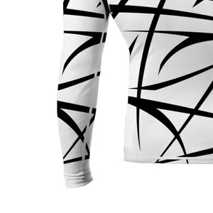 Custom Men’s Long Sleeve <b>Compression</b> <b>Shirt</b> Abstract Geometric Print Rash Guard Sublimated <b>Black</b> & White MMA BJJ Grappling - Product Image 3
