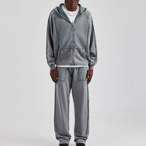 Ensemble deux pièces pour homme, personnalisé en usine, hiver, à capuche, délavé à l'acide, 100 % coton, bords bruts, tenue streetwear - Product Image 3