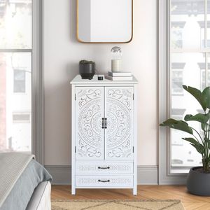 Mobiletto Alto da 27 Pollici in Legno Rustico Bianco, Credenza Versatile per Organizzazione Domestica - Product Image 3