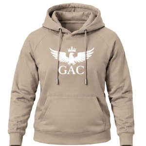 Sweat à capuche unisexe beige taupe à manches longues avec poche kangourou et cordon de serrage, devant uni blanc, style streetwear décontracté, personnalisable OEM - Product Image 1