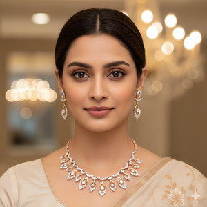 Ensemble collier et boucles d'oreilles en or rose 18 carats avec diamants véritables - Bijoux en diamants naturels certifiés IGI - Product Image 1