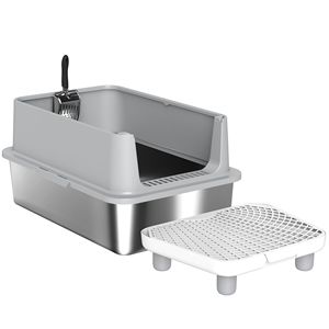 Lettiera per Gatti Extra Large in Acciaio Inossidabile con Paletta e Tappetino, Superficie Antiaderente, Facile da Pulire per Animali Domestici - Product Image 1