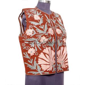 เสื้อกั๊กผ้าฝ้ายพิมพ์ลายดอกไม้สไตล์ซูซานี แขนตัดเย็บแบบเสื้อแจ็คเก็ต สำหรับผู้หญิง ทำมือ ผ้าฝ้าย 100% ระบายอากาศได้ดี เหมาะสำหรับฤดูใบไม้ผลิ/ฤดูใบไม้ร่วง - Product Image 3