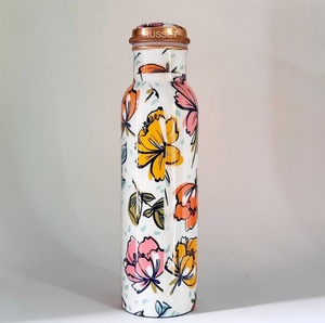 Bouteille d'eau de luxe en cuivre pur à double paroi avec de magnifiques motifs imprimés pour l'hydratation quotidienne et le bien-être - Product Image 1